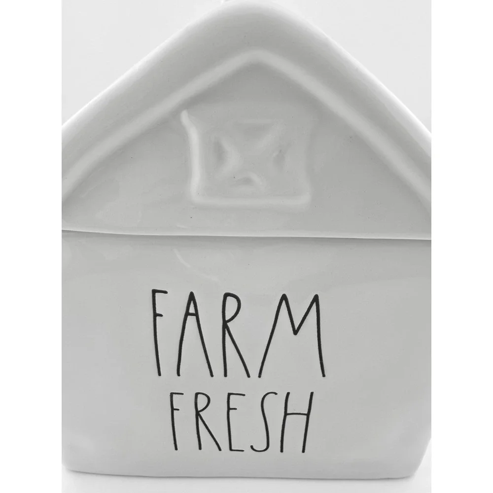 Rae Dunn FARM FRESH White Glossy  Ceramic Cookie Jar Farm House Barn NEW 2023